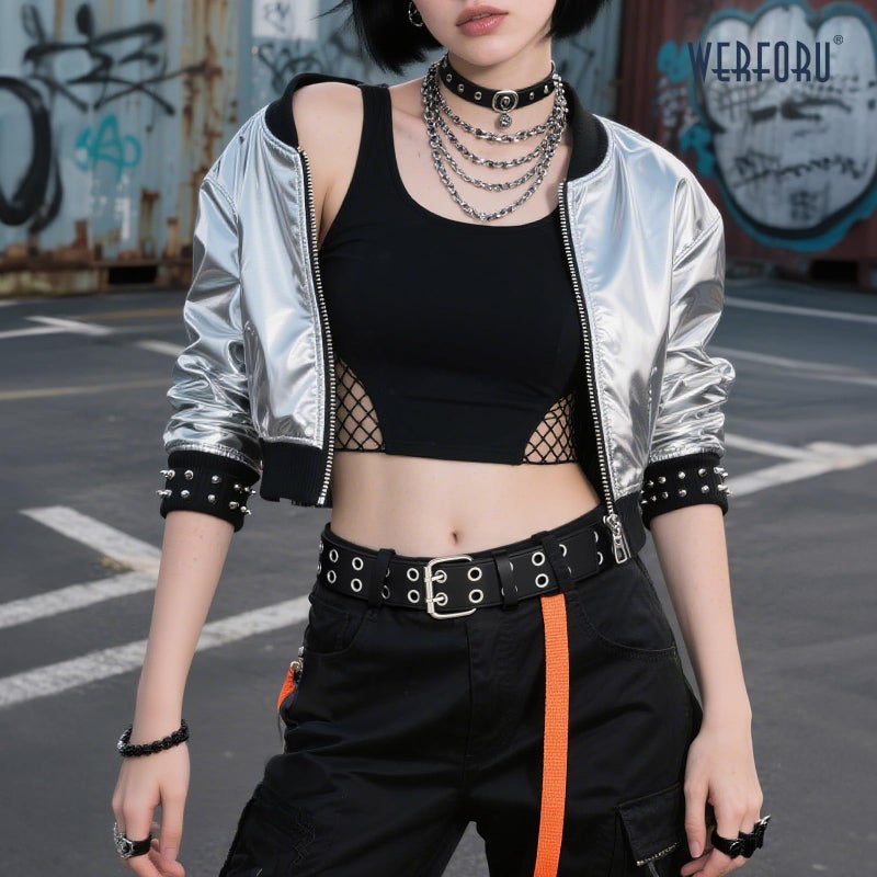 WERFORU Double Grommet Belt PU Leather Punk Belt for Women Black Studded Belts 1.5 Wide - Image 2